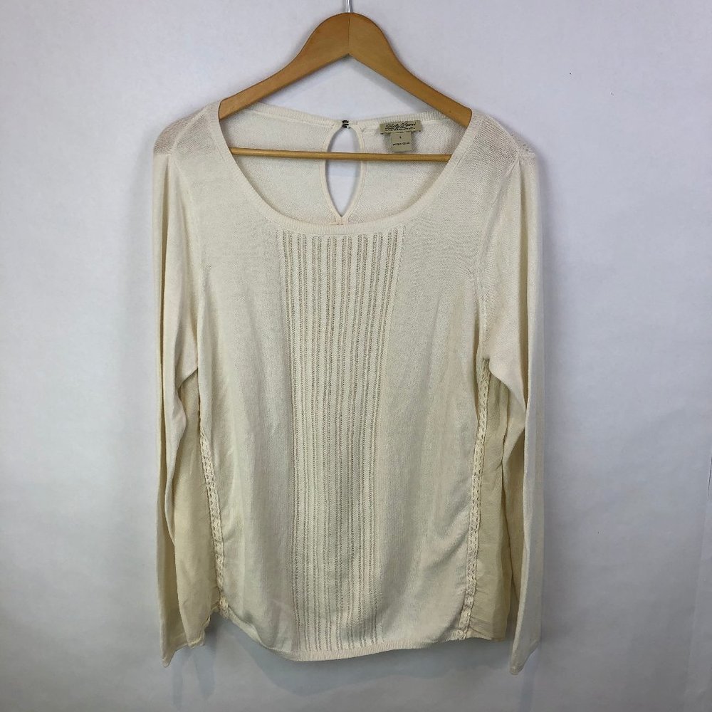 Lucky Brand Knit Woven Back LS Sweater Pullover Sweater Size L